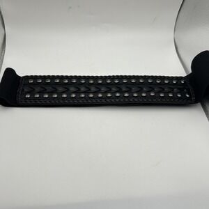 Express Black Stretch Waist Belt Woven Studded Faux Leather Elastic S/M Snap